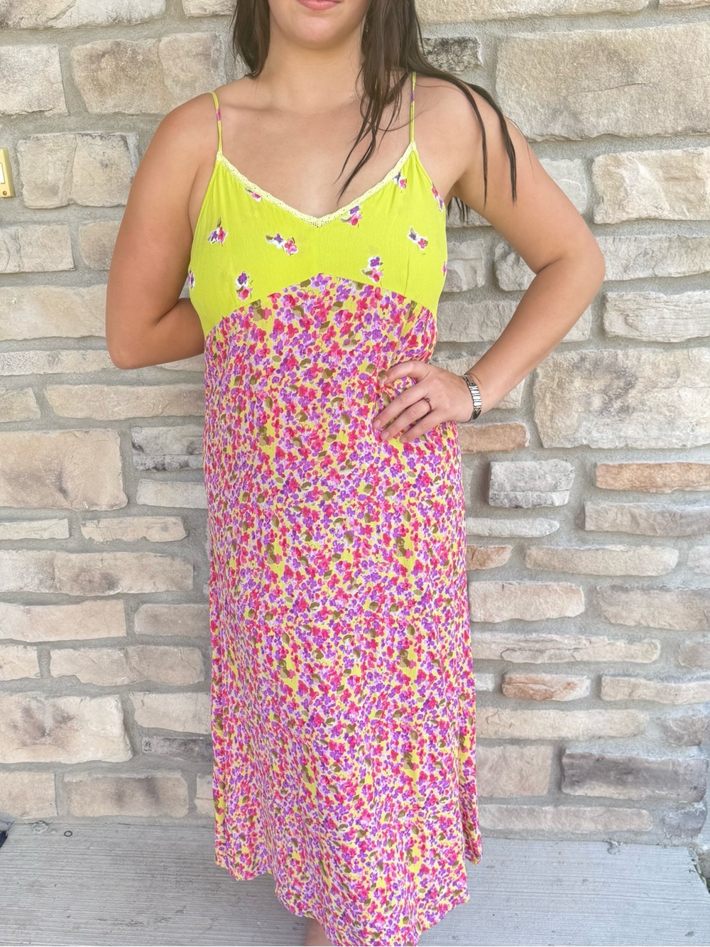 TC Yellow and Pink Floral Maxi Dress